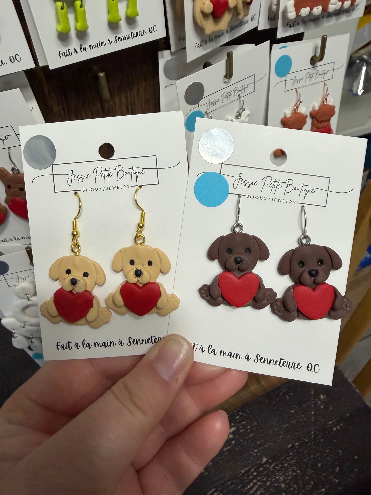 Dog with Heart Polymer Clay Earrings