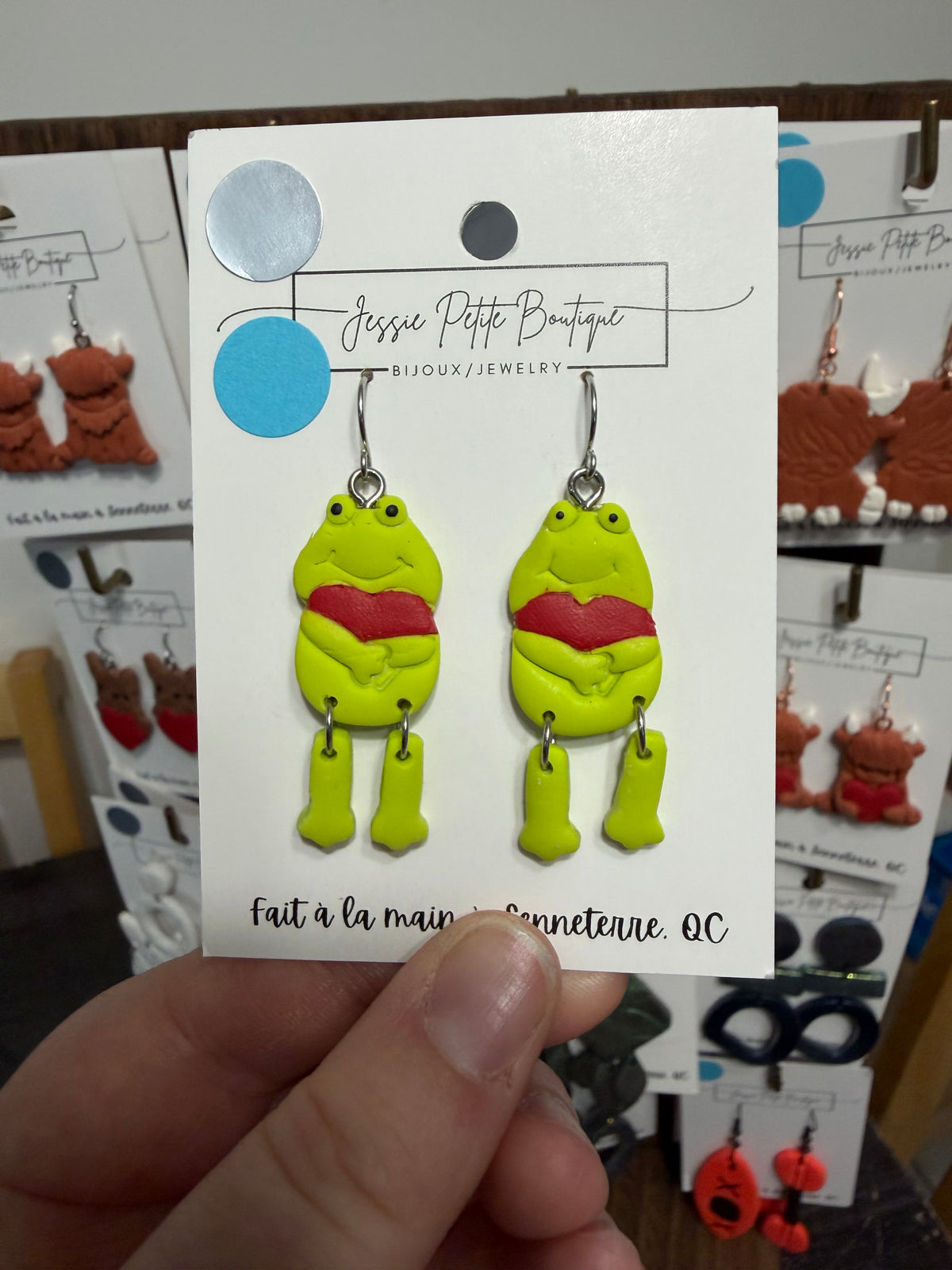 Frog with Dangling Legs Polymer Clay Earrings
