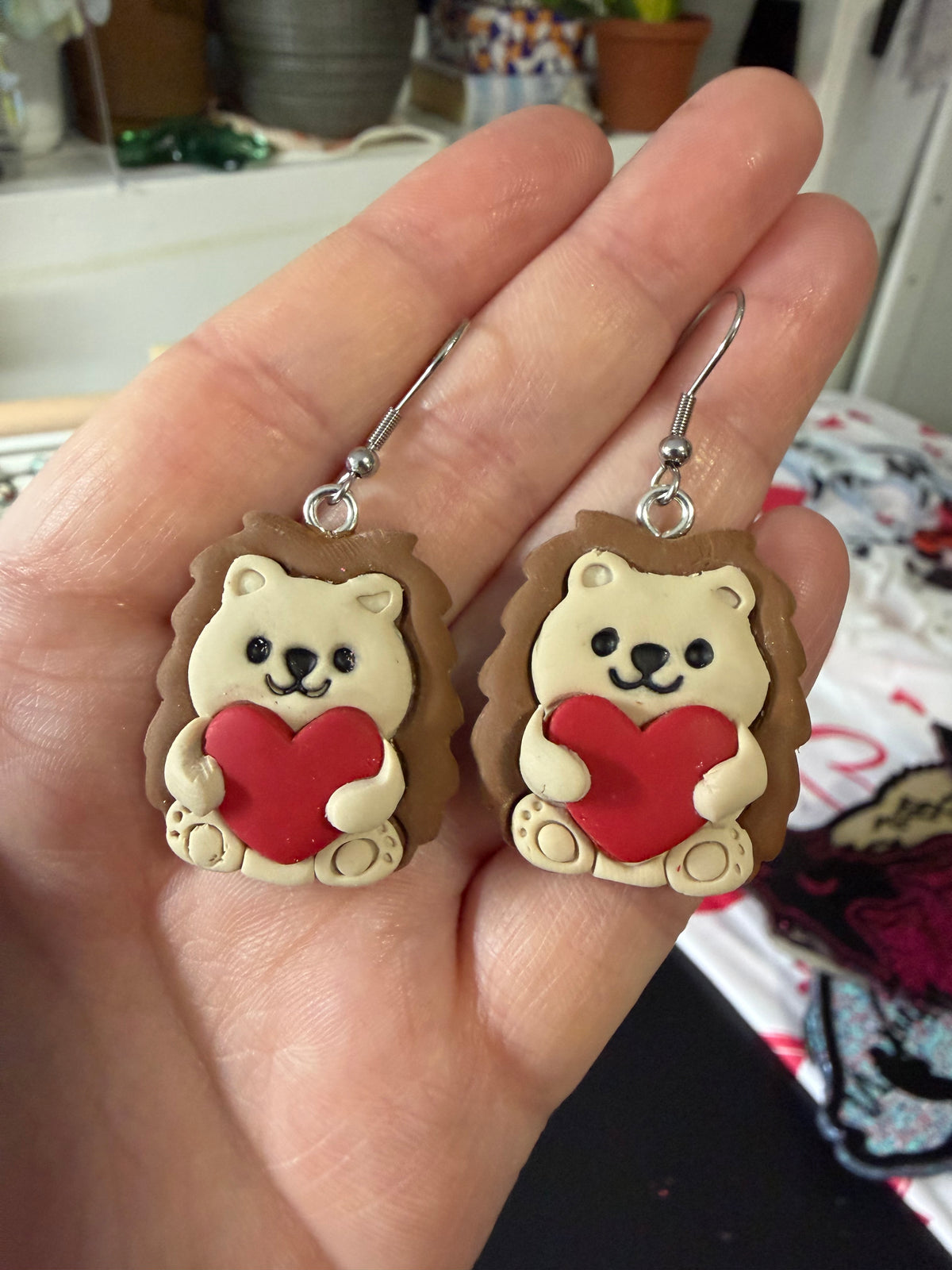 Hedgehog with Heart Polymer Clay Earrings