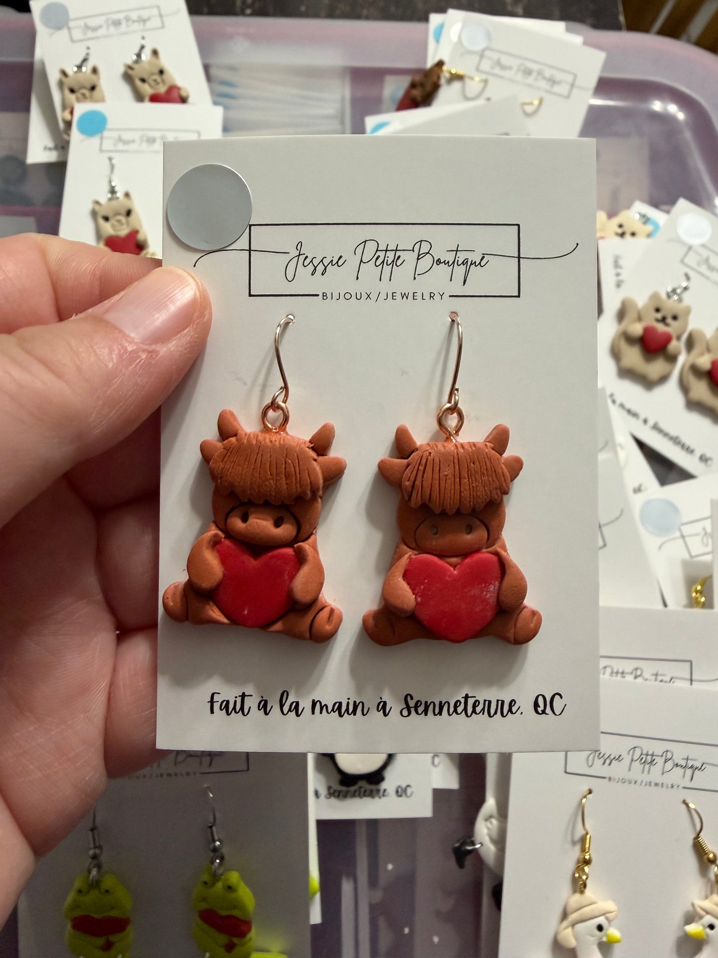 Highland Cow Heart Polymer Clay Earrings