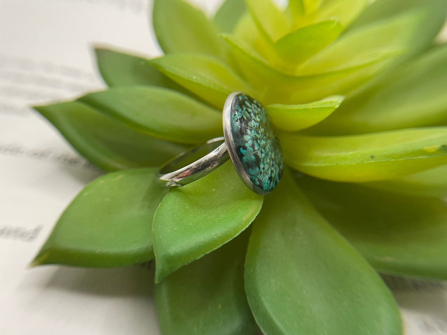 Floral on Black Resin Ring – Stainless Steel (Adjustable)