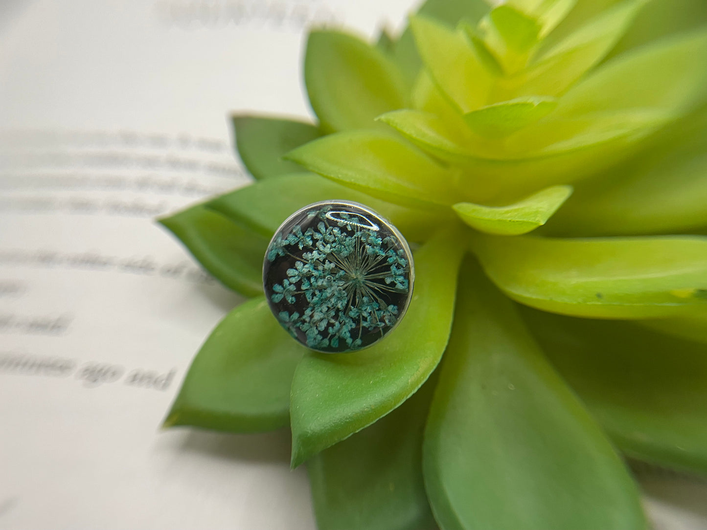 Floral on Black Resin Ring – Stainless Steel (Adjustable)