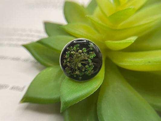 Floral on Black Resin Ring – Stainless Steel (Adjustable)