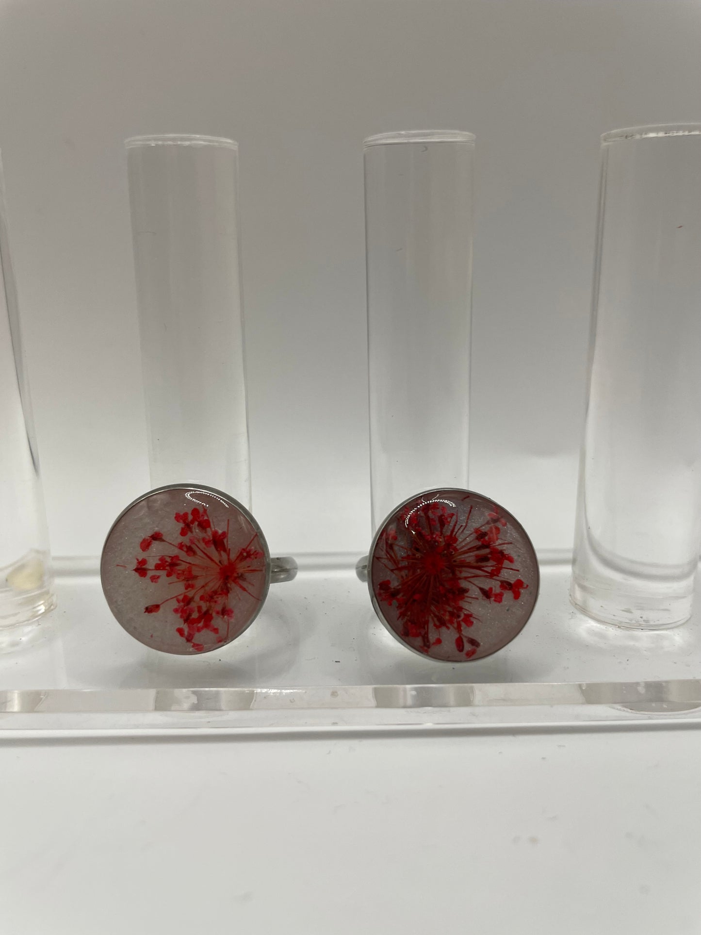 Red Flower on white Ring – Stainless Steel (Adjustable)