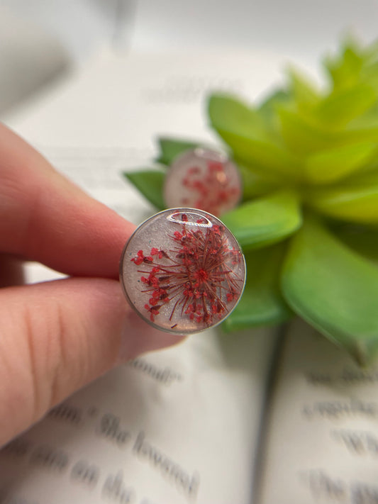 Red Flower on white Ring – Stainless Steel (Adjustable)