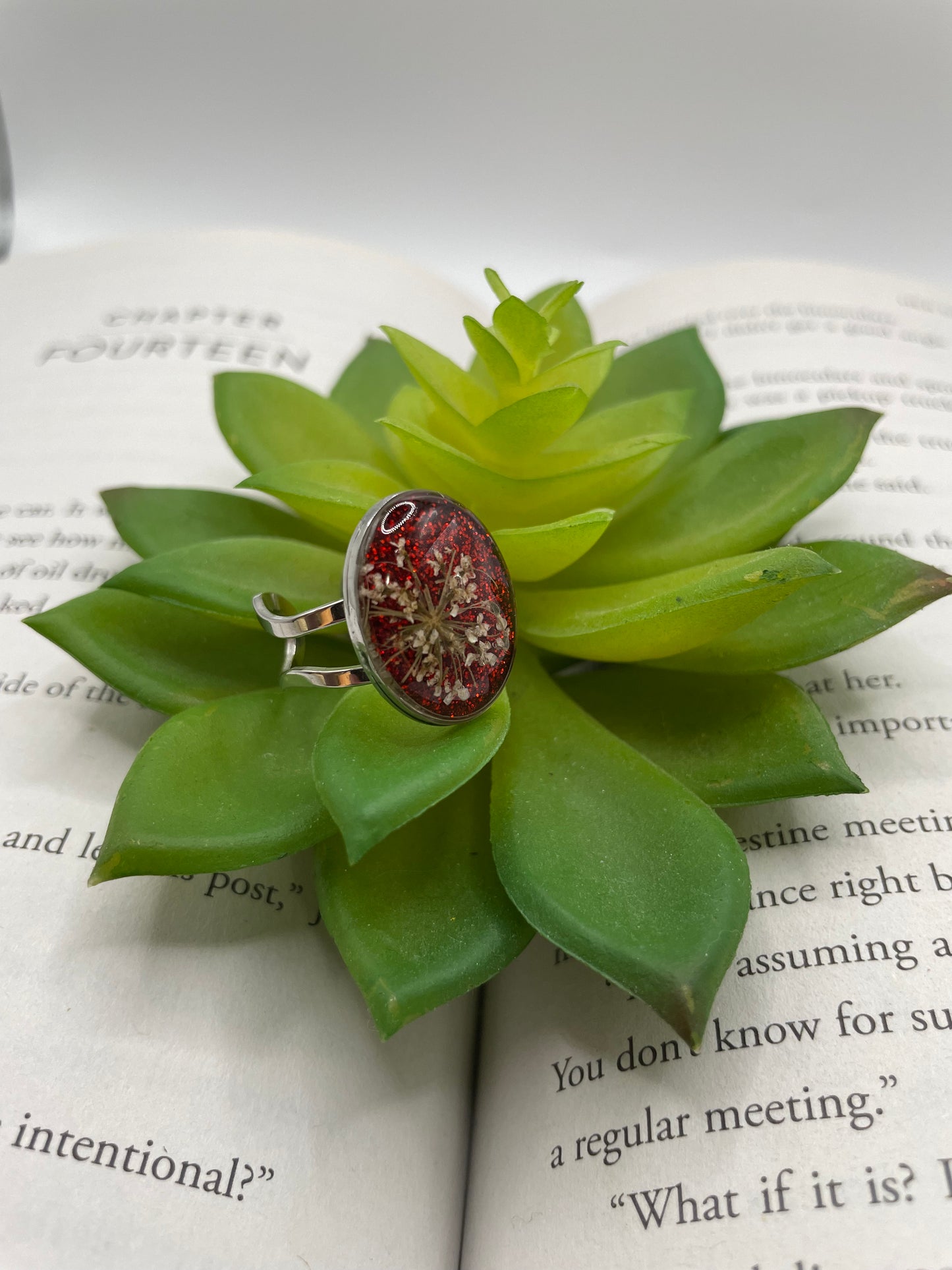 Oval Floral Rings – Silver Stainless Steel (Adjustable)