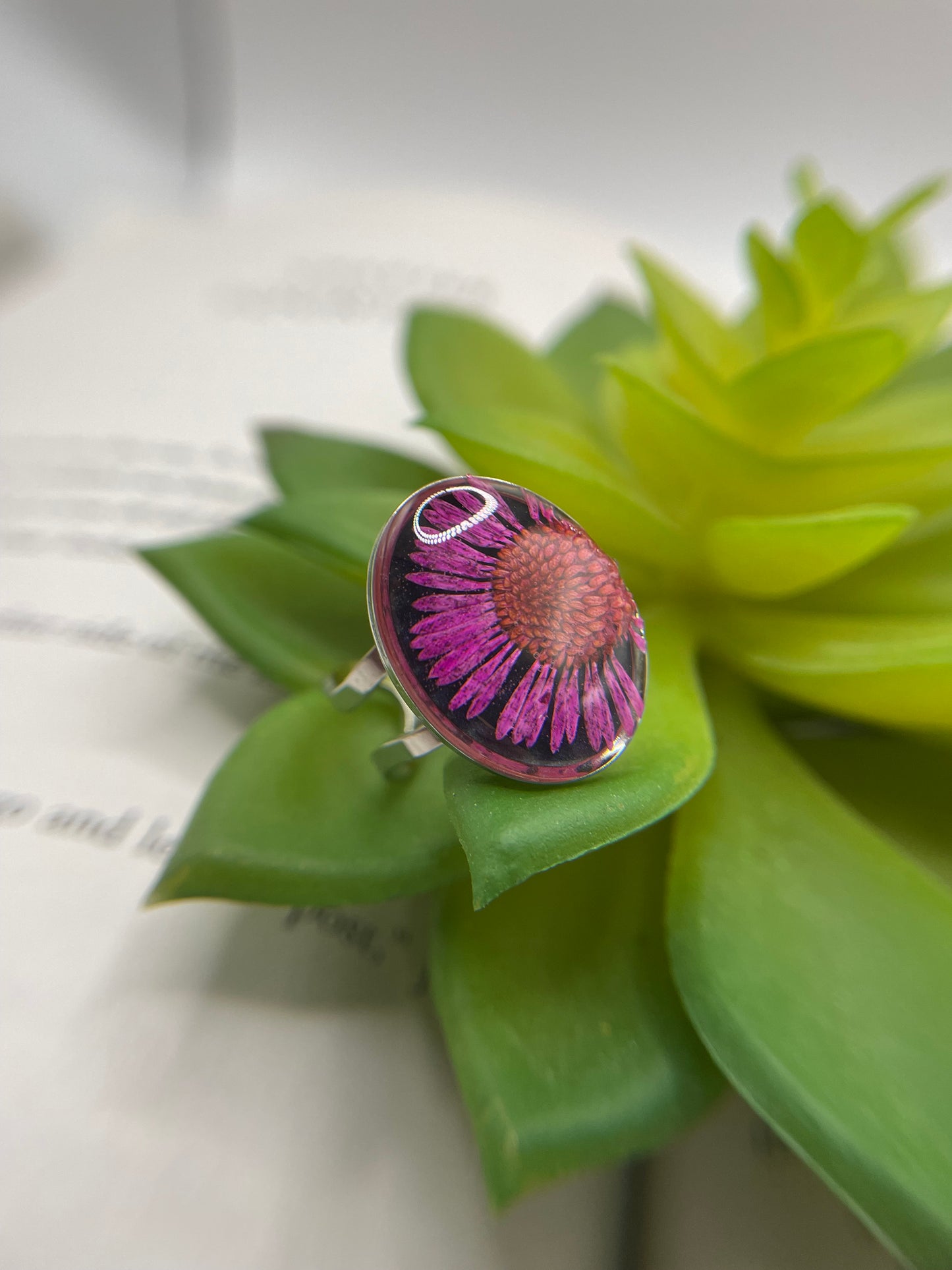 Oval Floral Rings – Silver Stainless Steel (Adjustable)