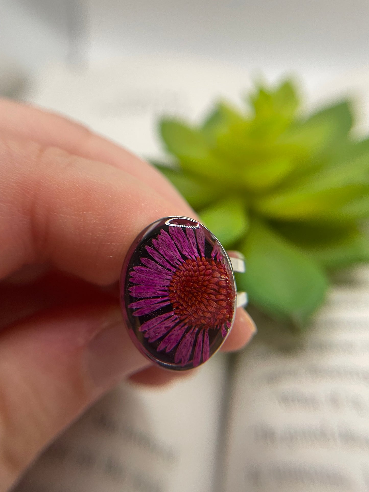 Oval Floral Rings – Silver Stainless Steel (Adjustable)