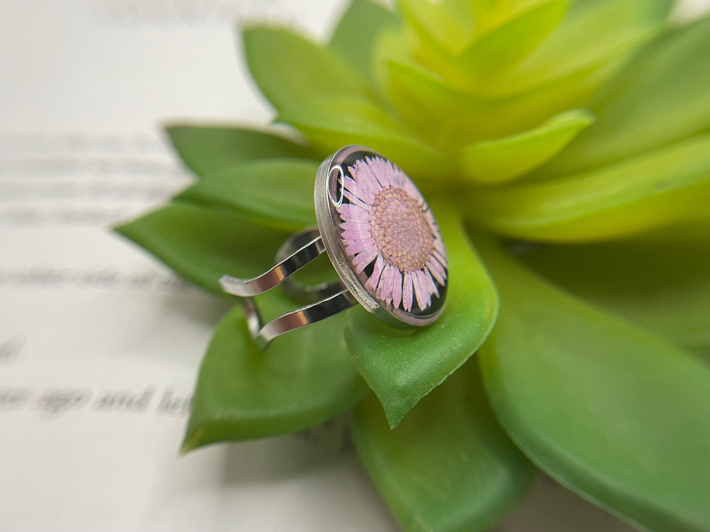 Oval Floral Rings – Silver Stainless Steel (Adjustable)