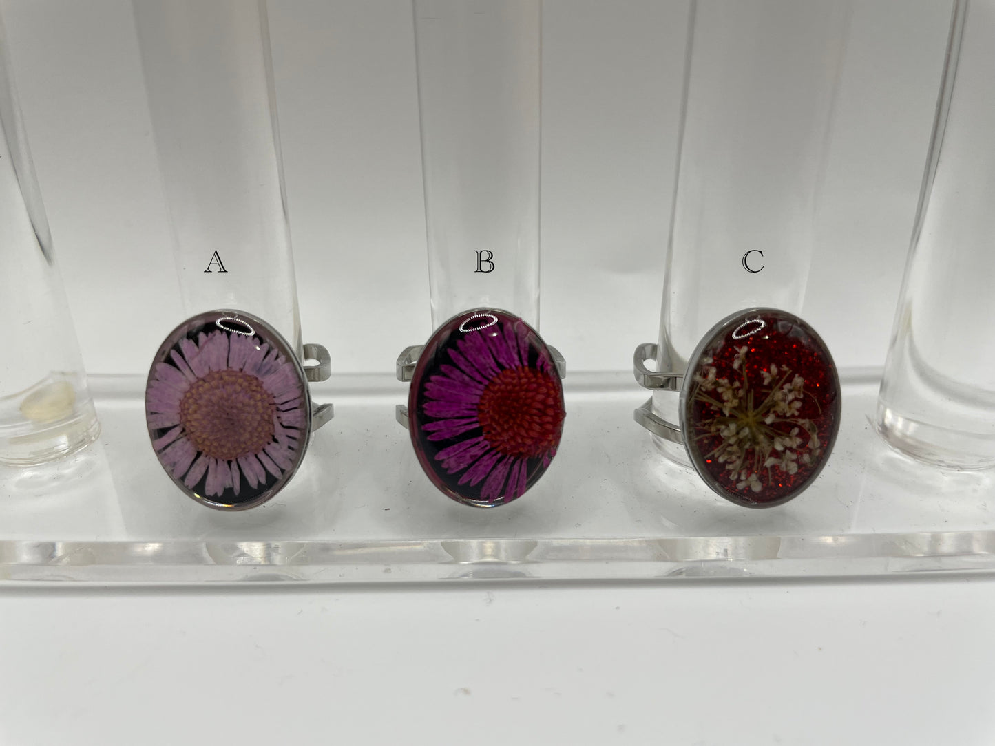 Oval Floral Rings – Silver Stainless Steel (Adjustable)
