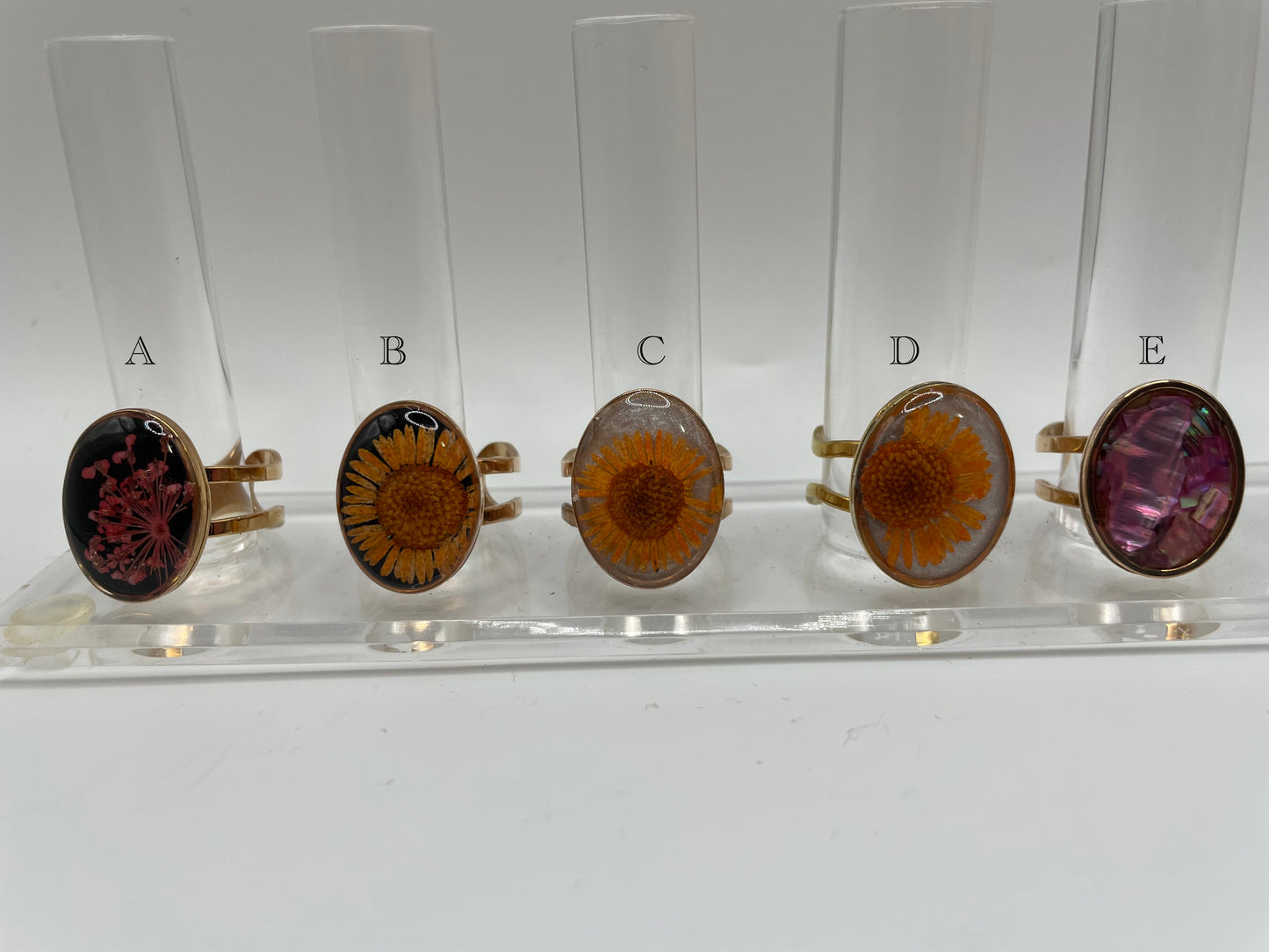 Oval Floral & Shell Rings – Gold Stainless Steel (Adjustable)
