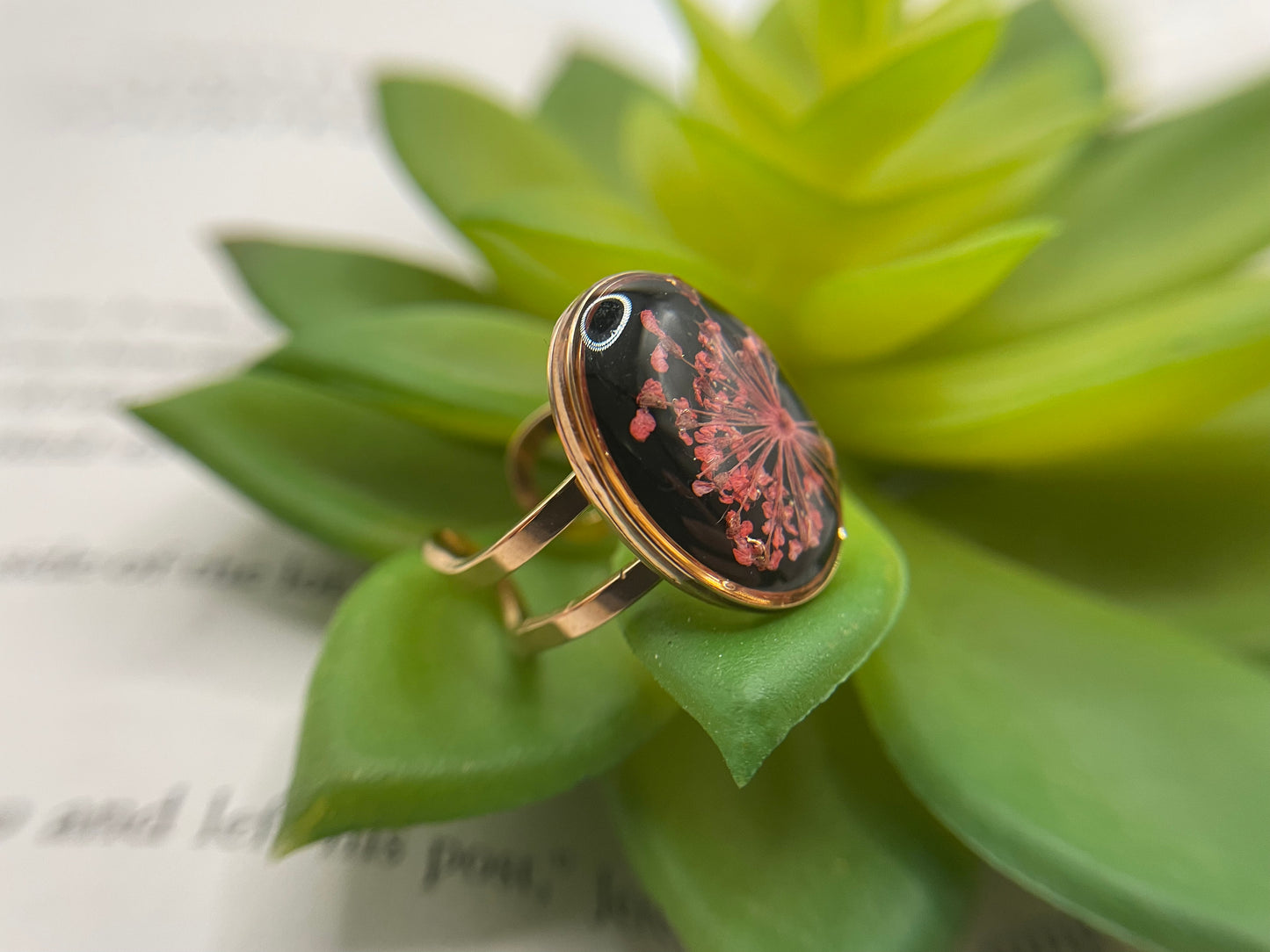 Oval Floral & Shell Rings – Gold Stainless Steel (Adjustable)