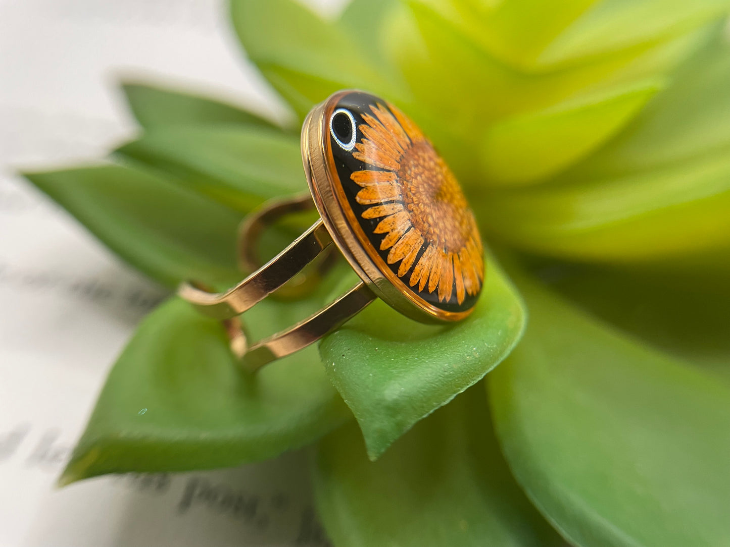 Oval Floral & Shell Rings – Gold Stainless Steel (Adjustable)