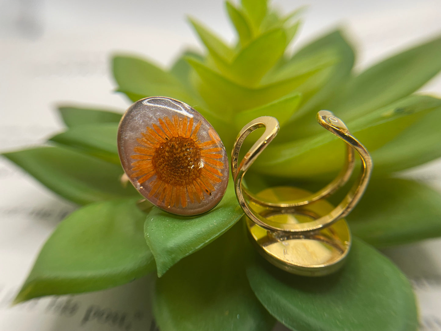 Oval Floral & Shell Rings – Gold Stainless Steel (Adjustable)