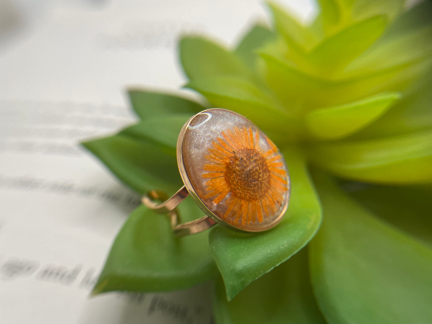 Oval Floral & Shell Rings – Gold Stainless Steel (Adjustable)