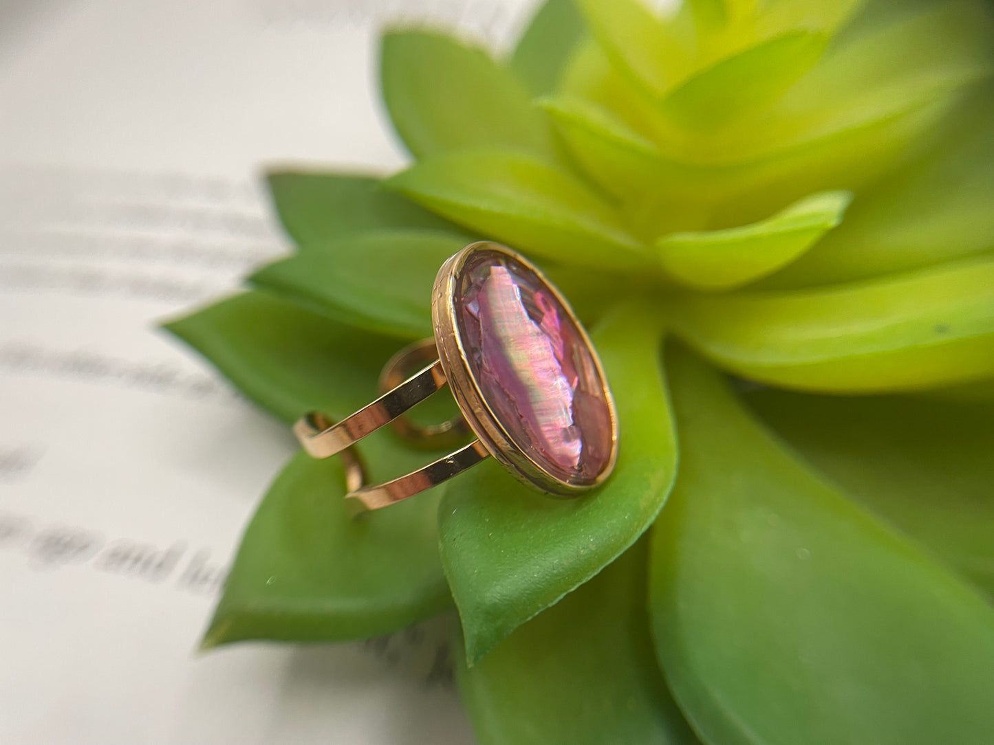 Oval Floral & Shell Rings – Gold Stainless Steel (Adjustable)