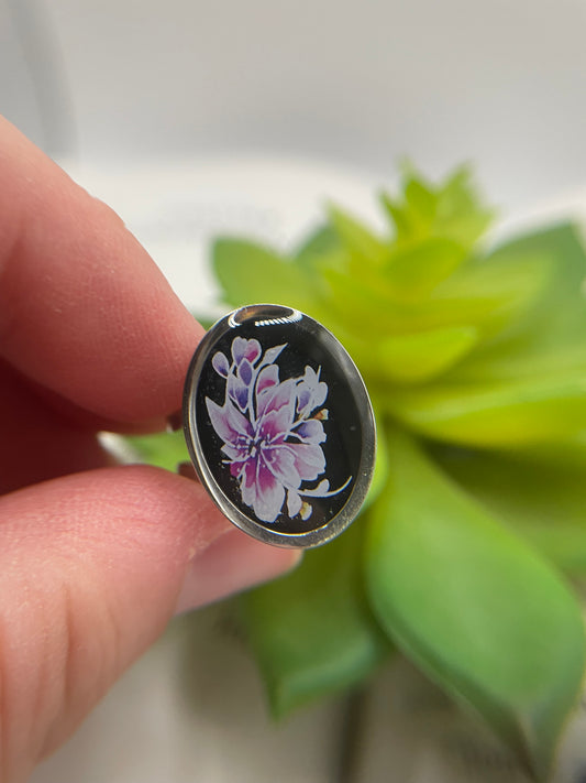 Oval Floral Rings – Silver Stainless Steel (Adjustable)