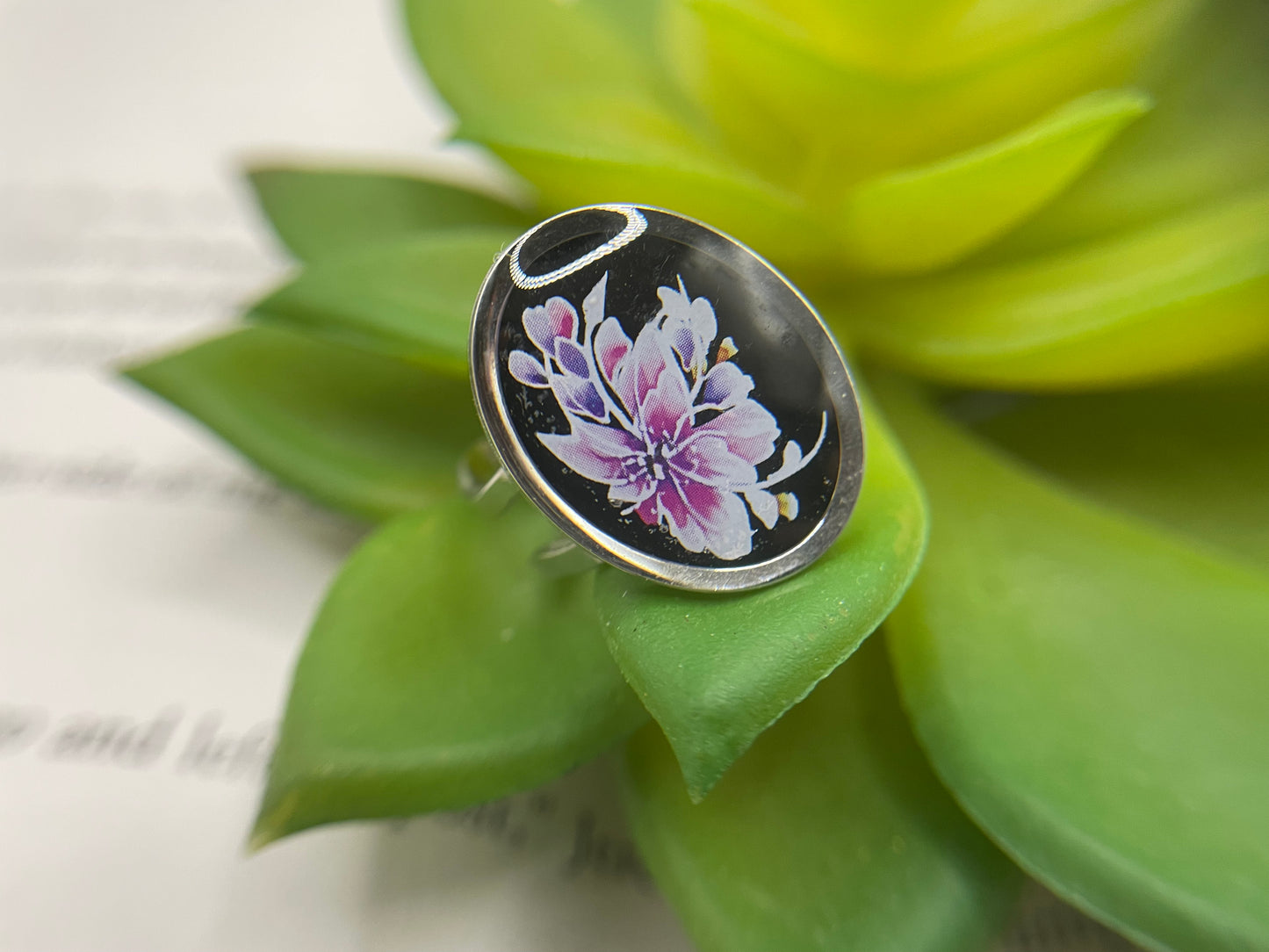 Oval Floral Rings – Silver Stainless Steel (Adjustable)