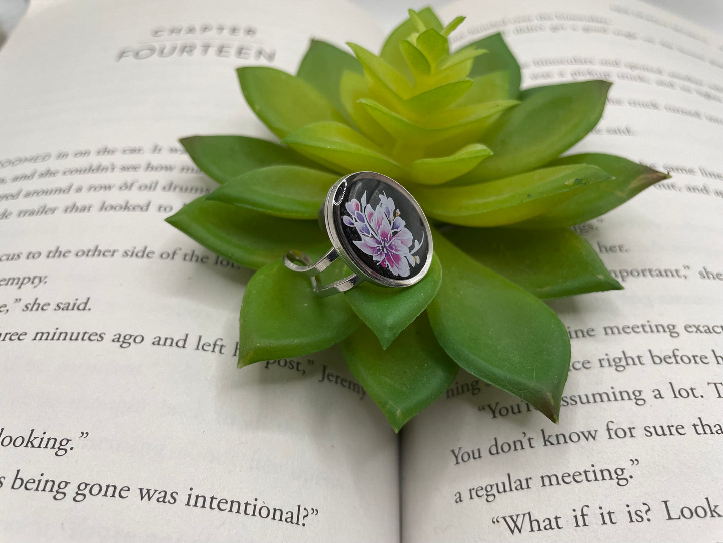 Oval Floral Rings – Silver Stainless Steel (Adjustable)