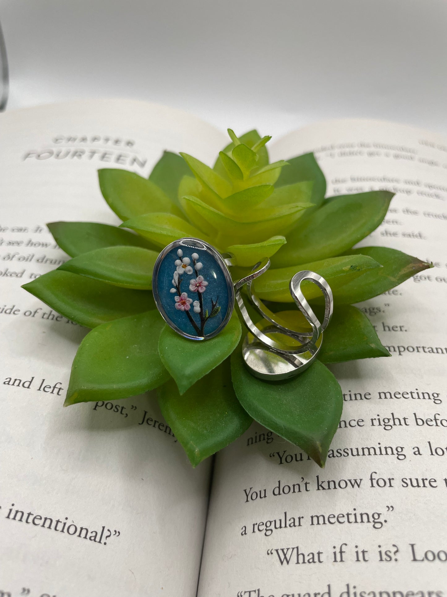 Oval Floral Rings – Silver Stainless Steel (Adjustable)
