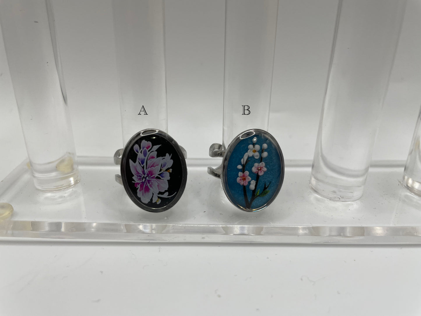Oval Floral Rings – Silver Stainless Steel (Adjustable)
