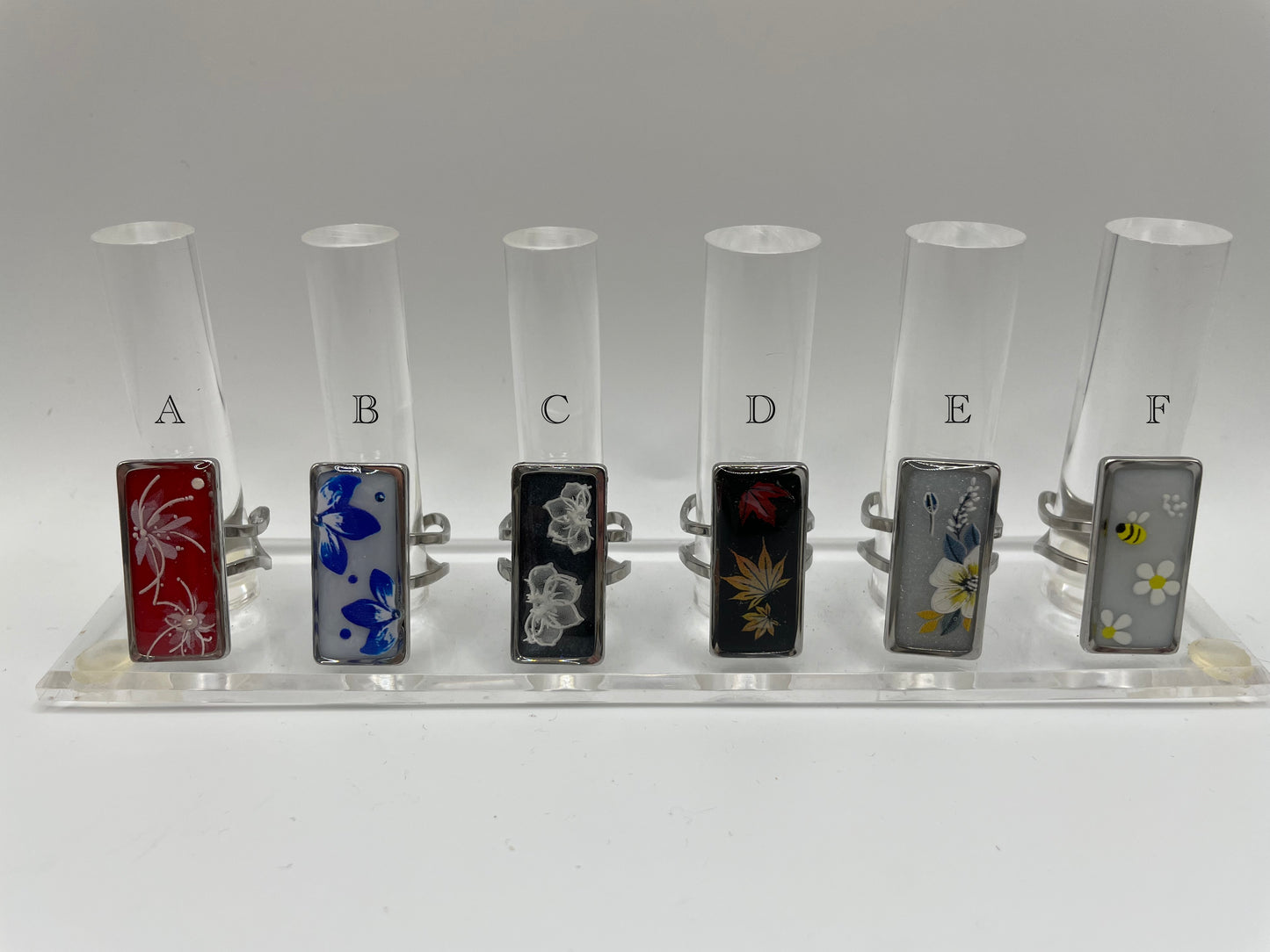 Rectangular Floral Rings – Silver Stainless Steel (Adjustable)