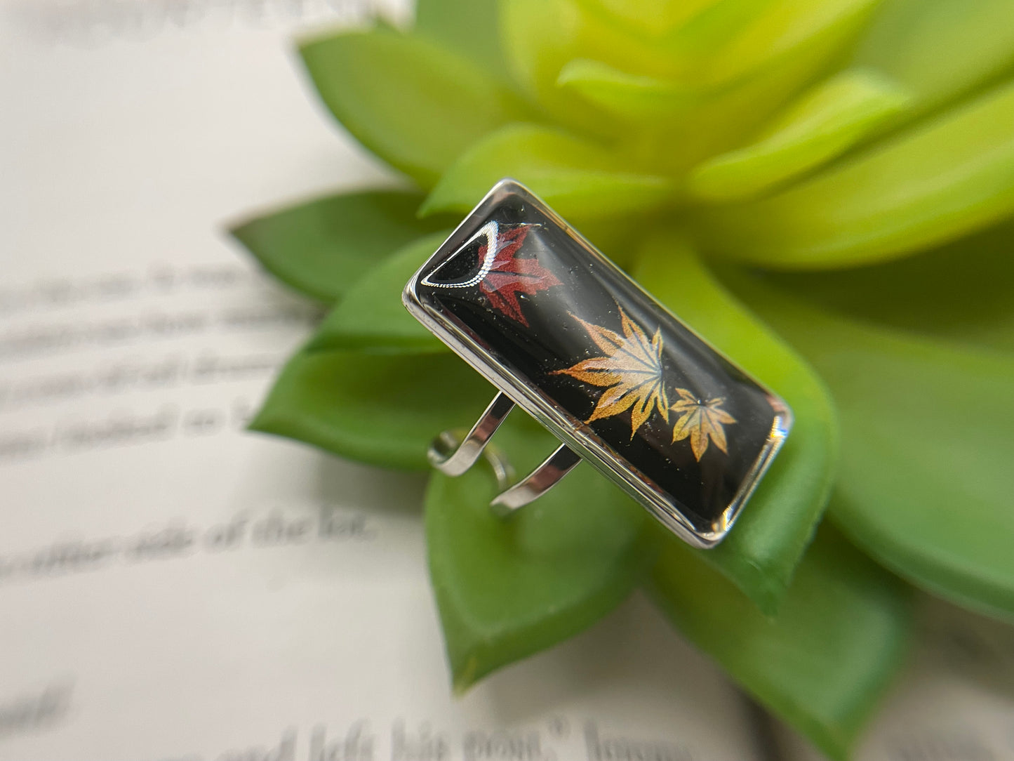 Rectangular Floral Rings – Silver Stainless Steel (Adjustable)