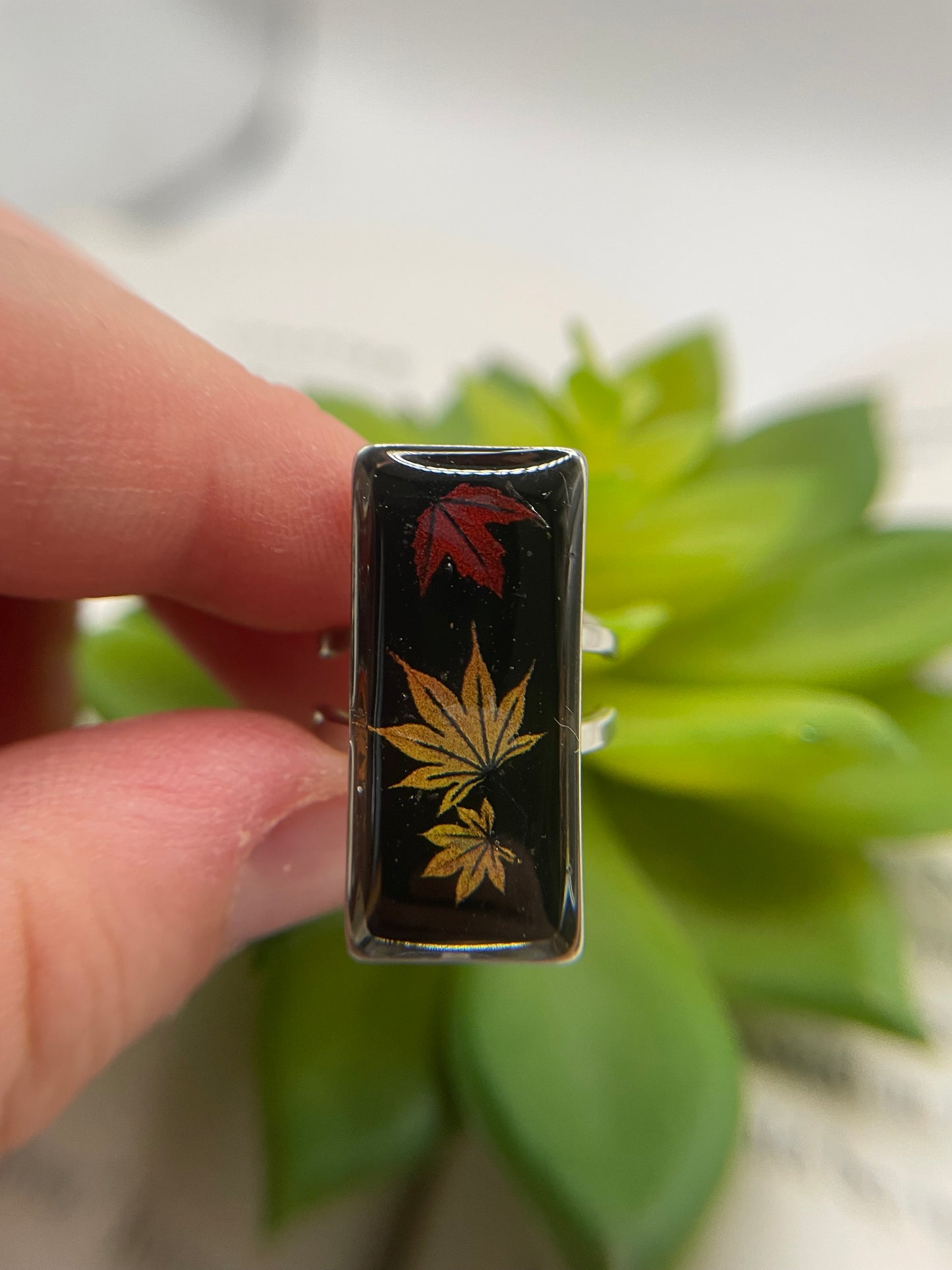 Rectangular Floral Rings – Silver Stainless Steel (Adjustable)