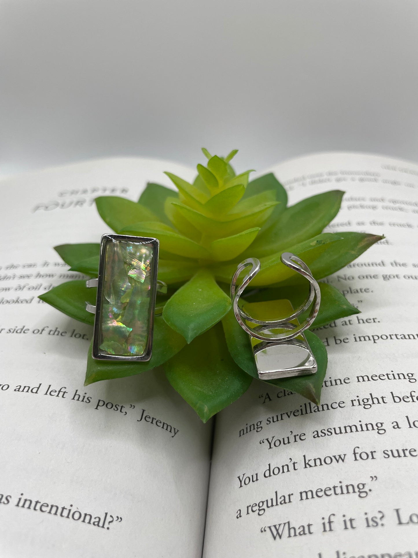 Rectangular Shell Rings – Silver Stainless Steel (Adjustable)