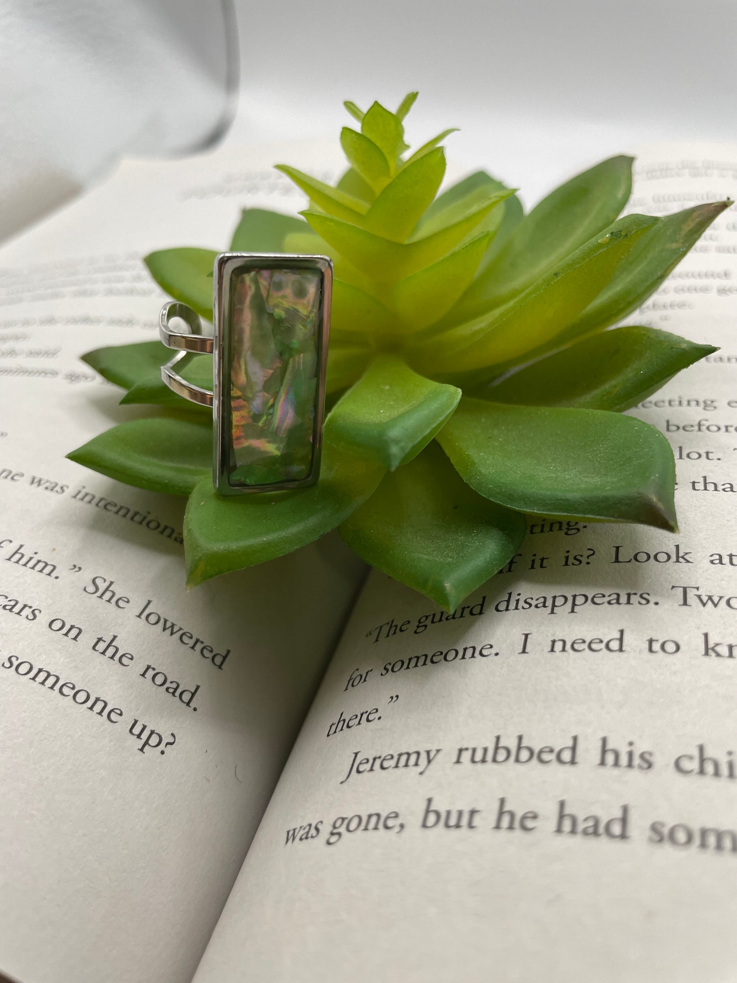 Rectangular Shell Rings – Silver Stainless Steel (Adjustable)