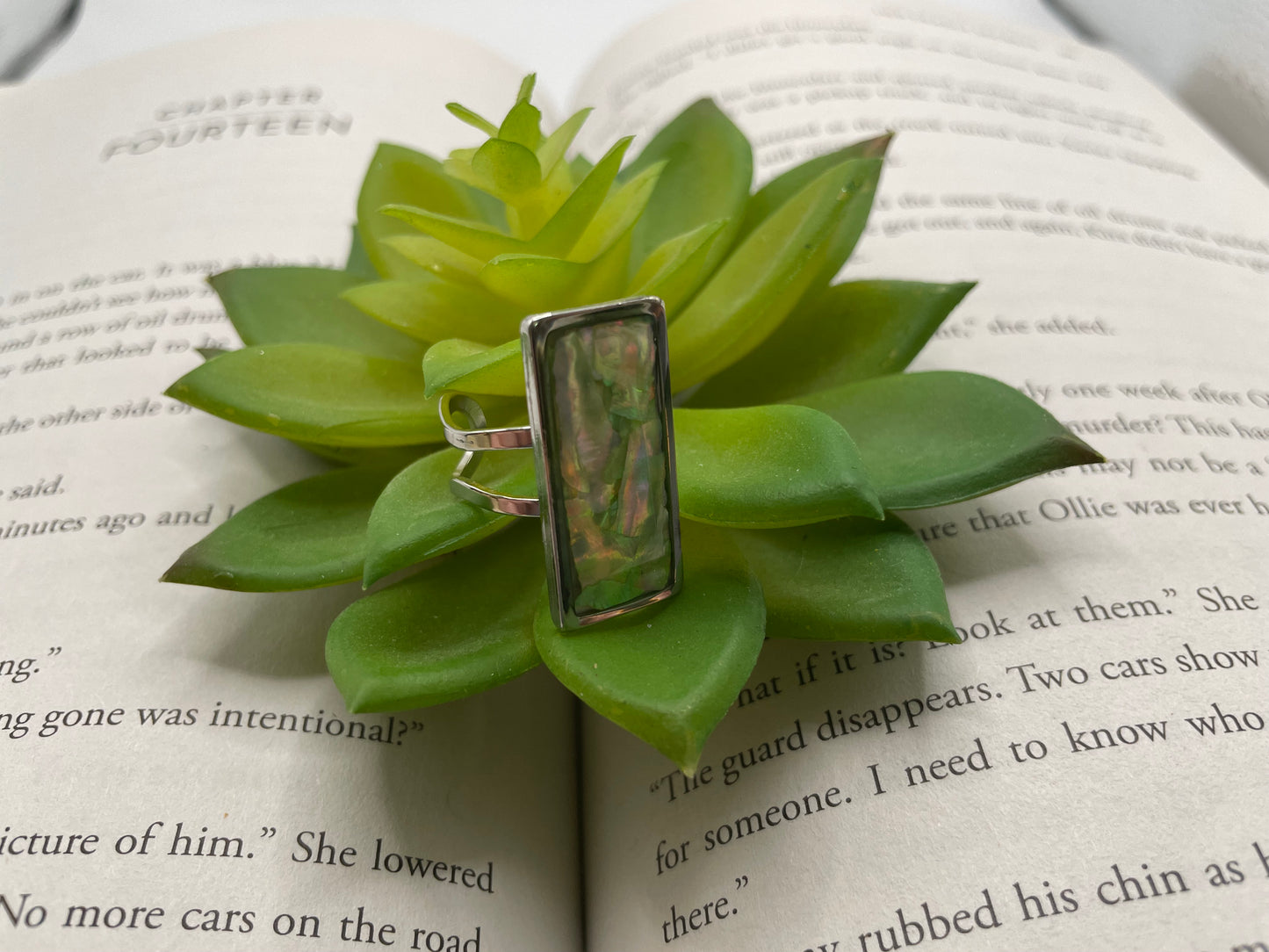 Rectangular Shell Rings – Silver Stainless Steel (Adjustable)