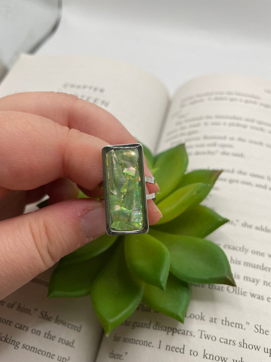 Rectangular Shell Rings – Silver Stainless Steel (Adjustable)