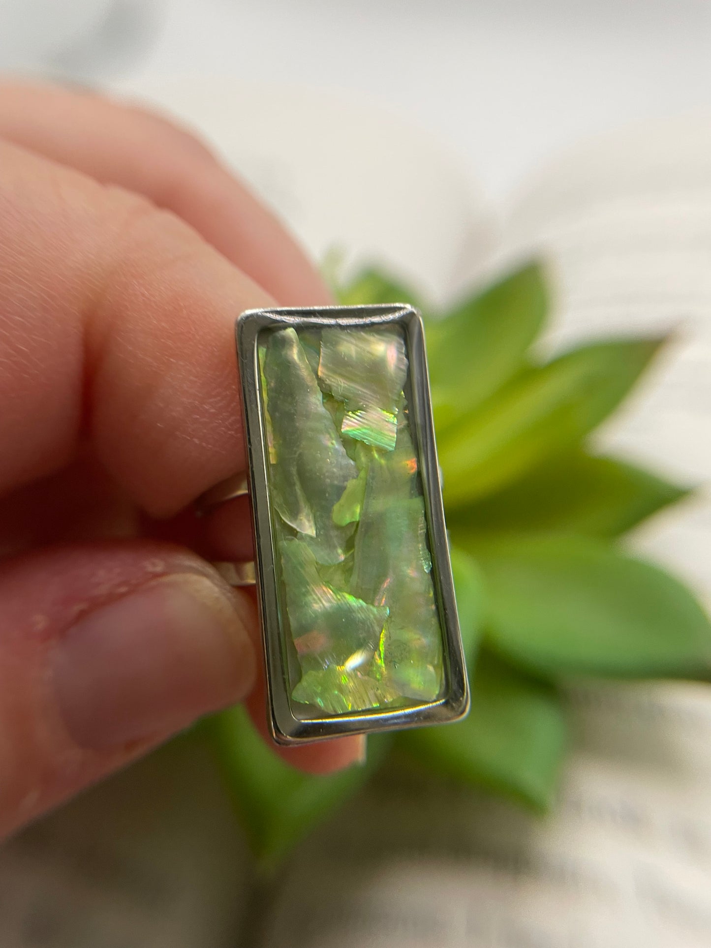 Rectangular Shell Rings – Silver Stainless Steel (Adjustable)