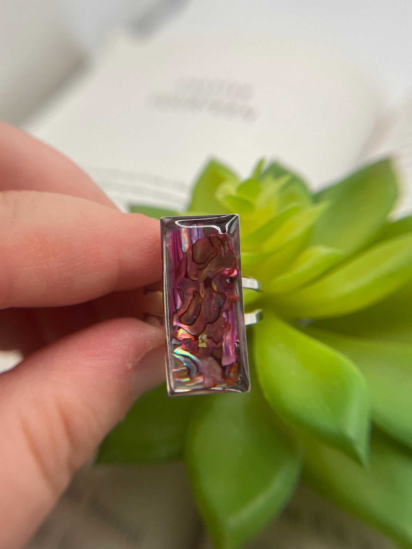 Rectangular Shell Rings – Silver Stainless Steel (Adjustable)