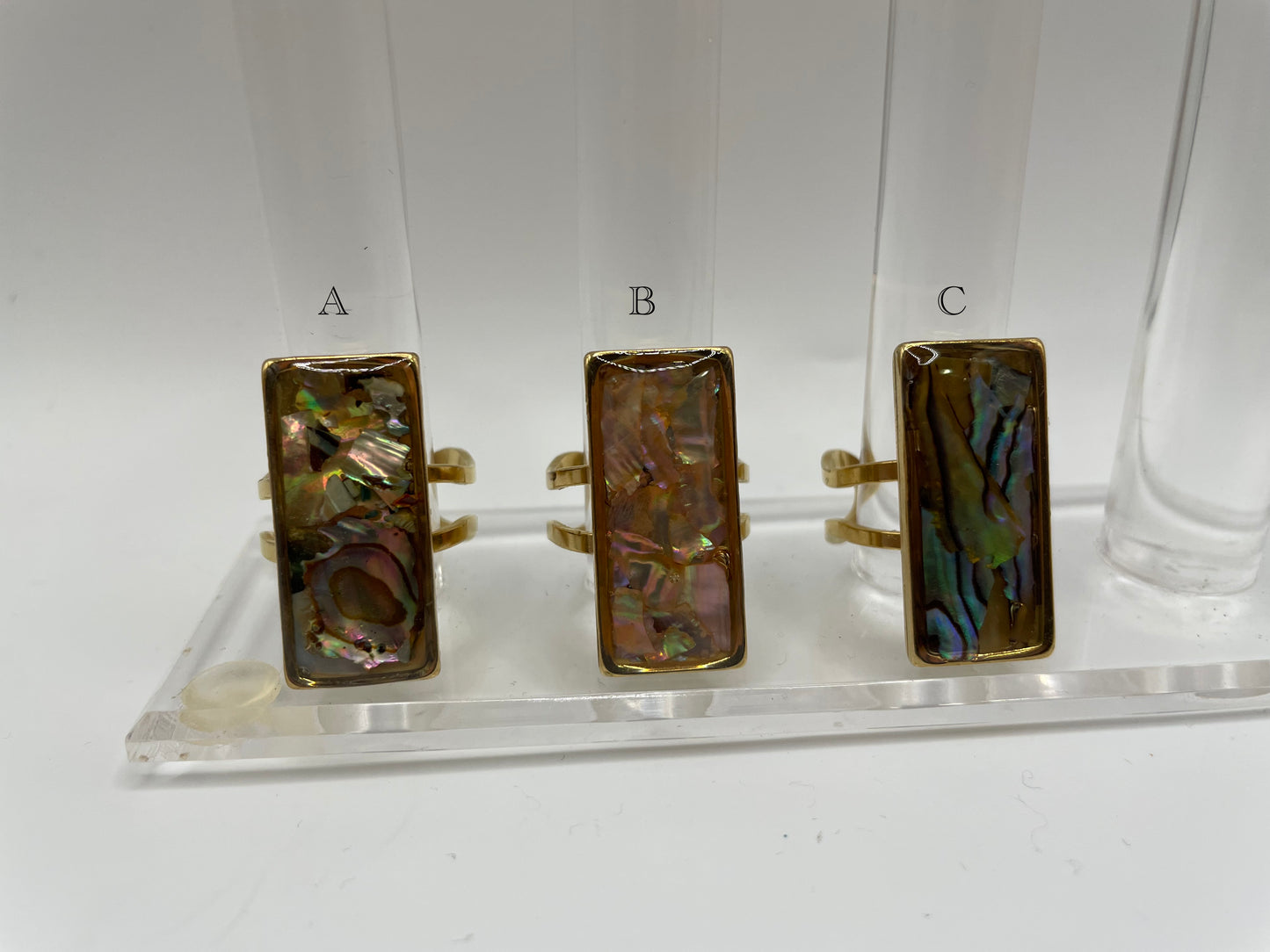 Rectangular Shell Rings – Gold Stainless Steel (Adjustable)