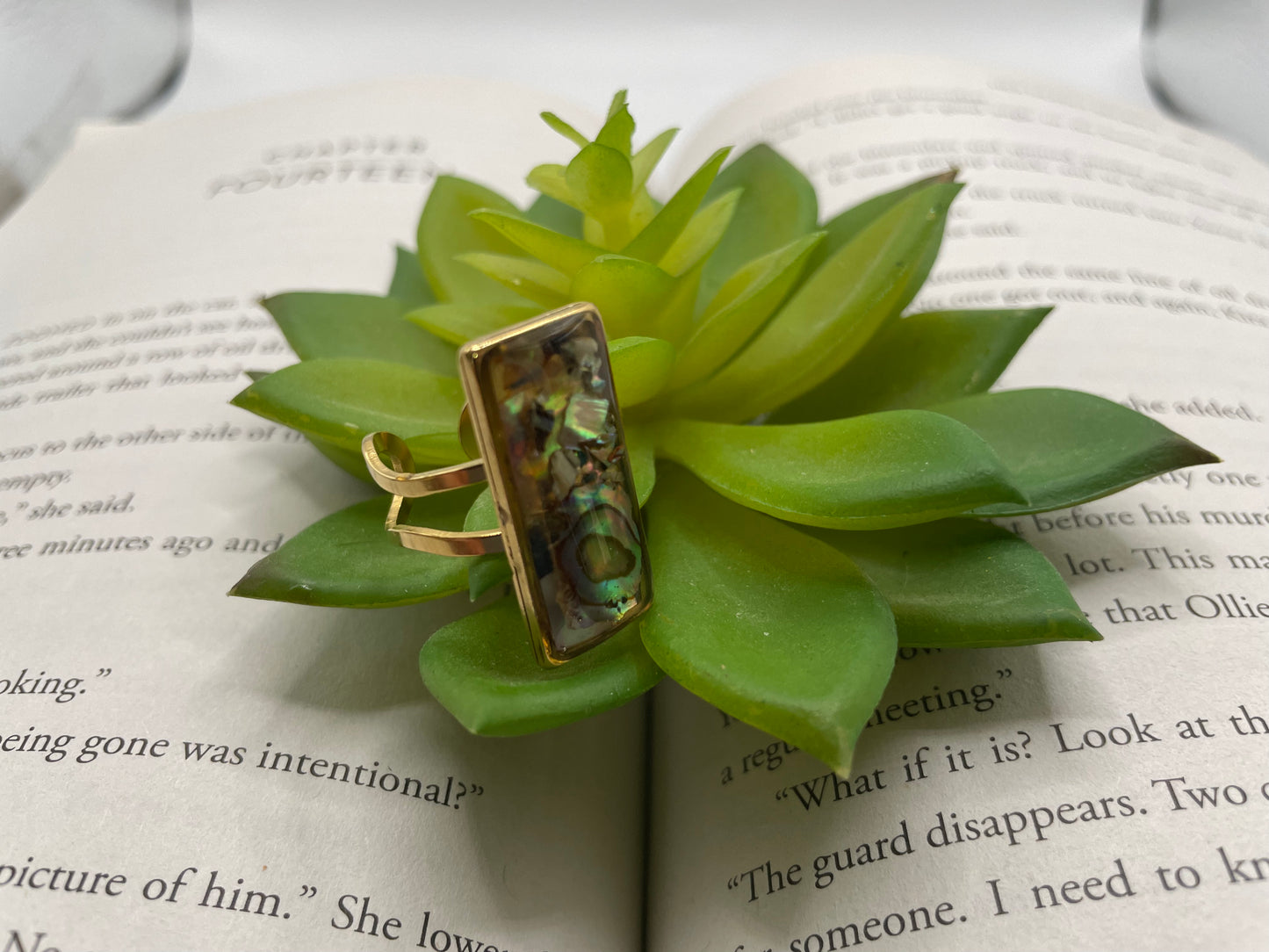 Rectangular Shell Rings – Gold Stainless Steel (Adjustable)