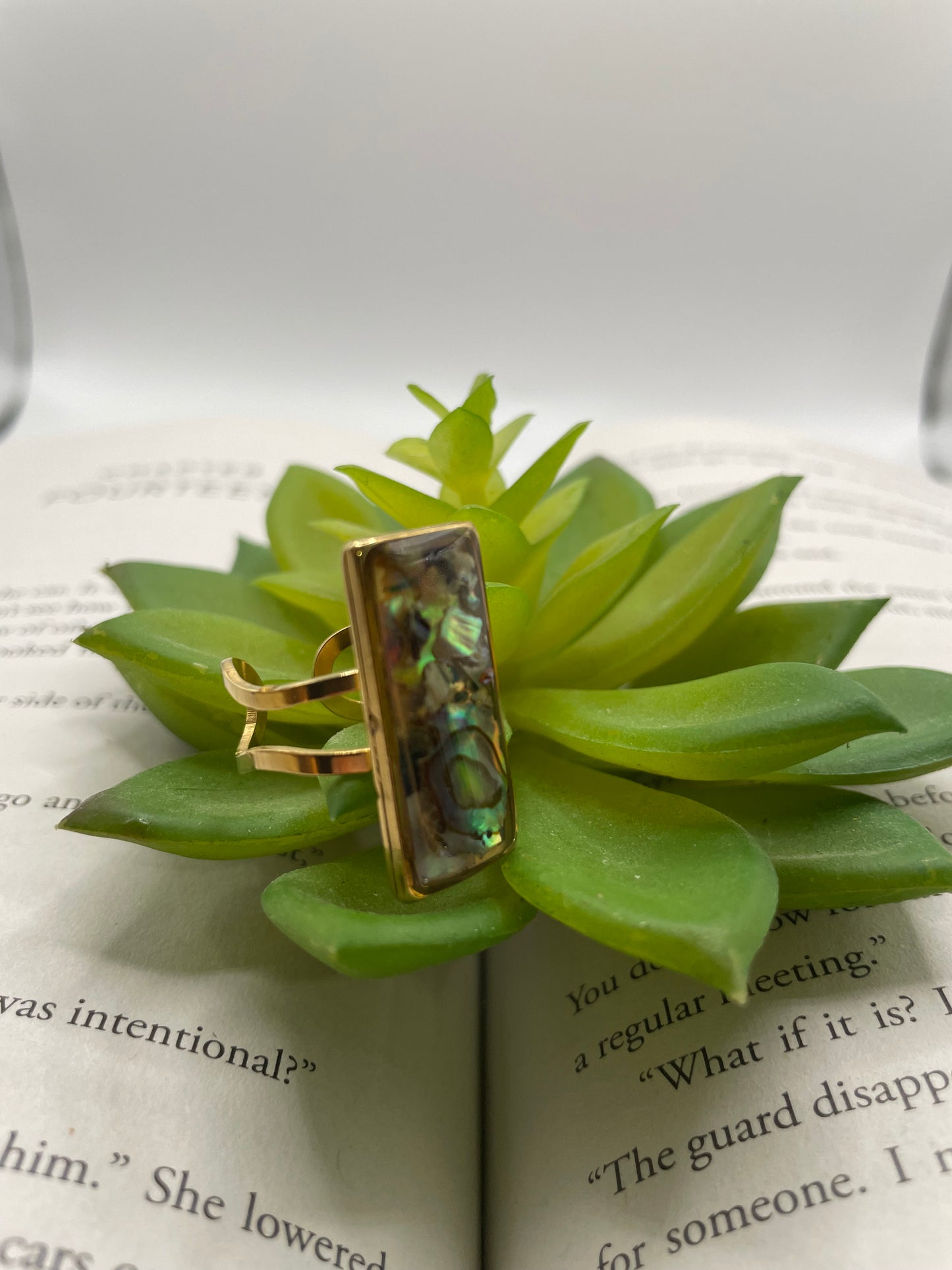 Rectangular Shell Rings – Gold Stainless Steel (Adjustable)