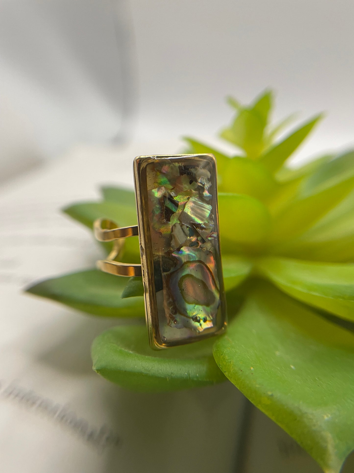 Rectangular Shell Rings – Gold Stainless Steel (Adjustable)