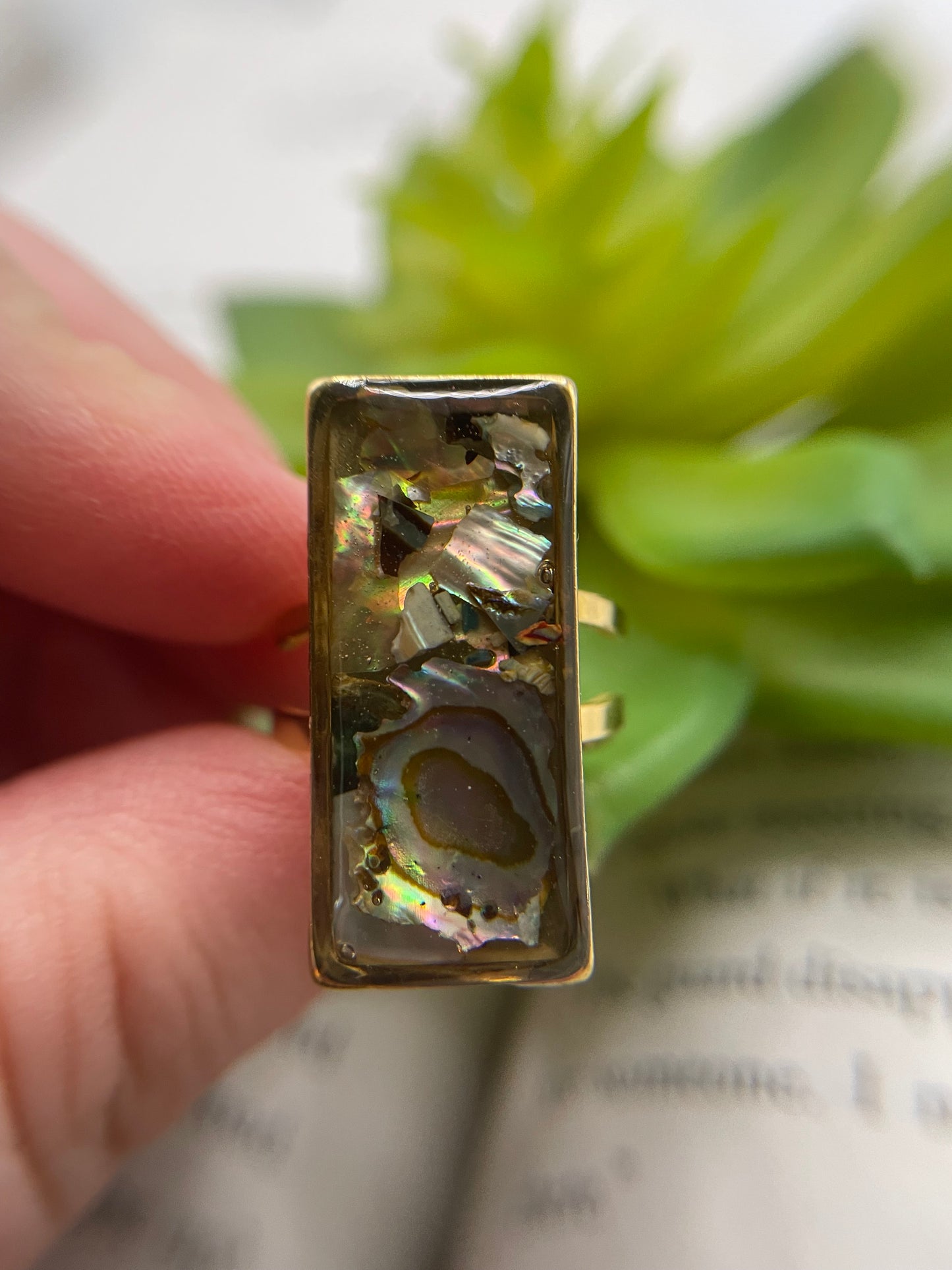Rectangular Shell Rings – Gold Stainless Steel (Adjustable)
