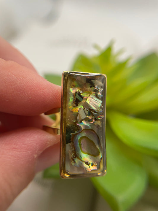 Rectangular Shell Rings – Gold Stainless Steel (Adjustable)