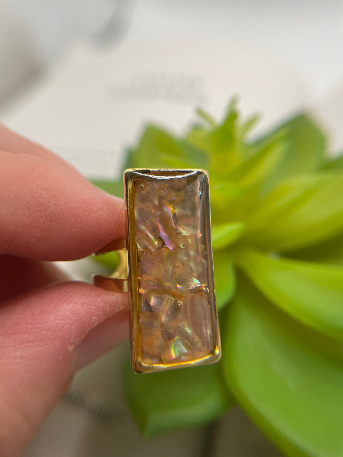 Rectangular Shell Rings – Gold Stainless Steel (Adjustable)