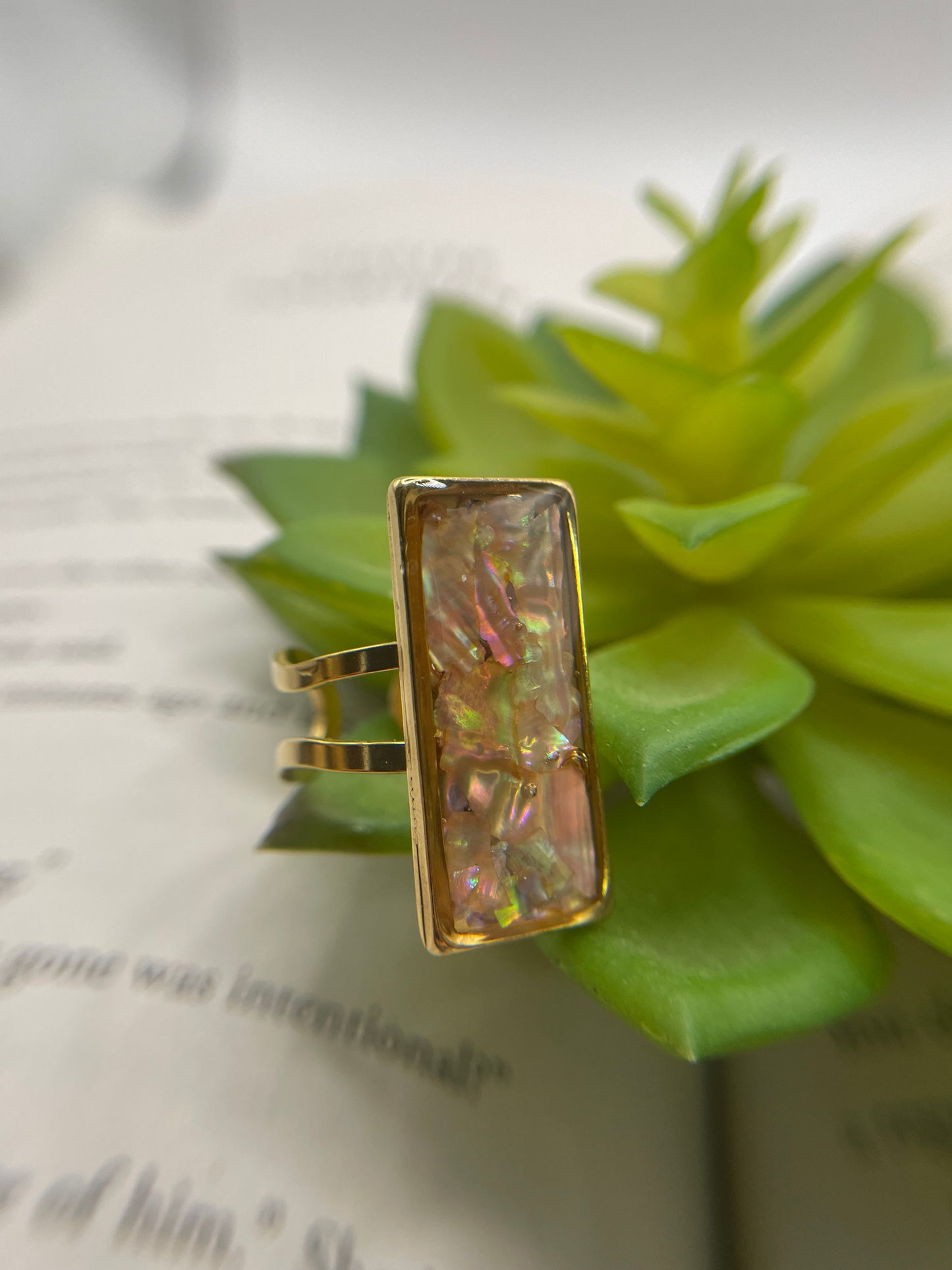 Rectangular Shell Rings – Gold Stainless Steel (Adjustable)