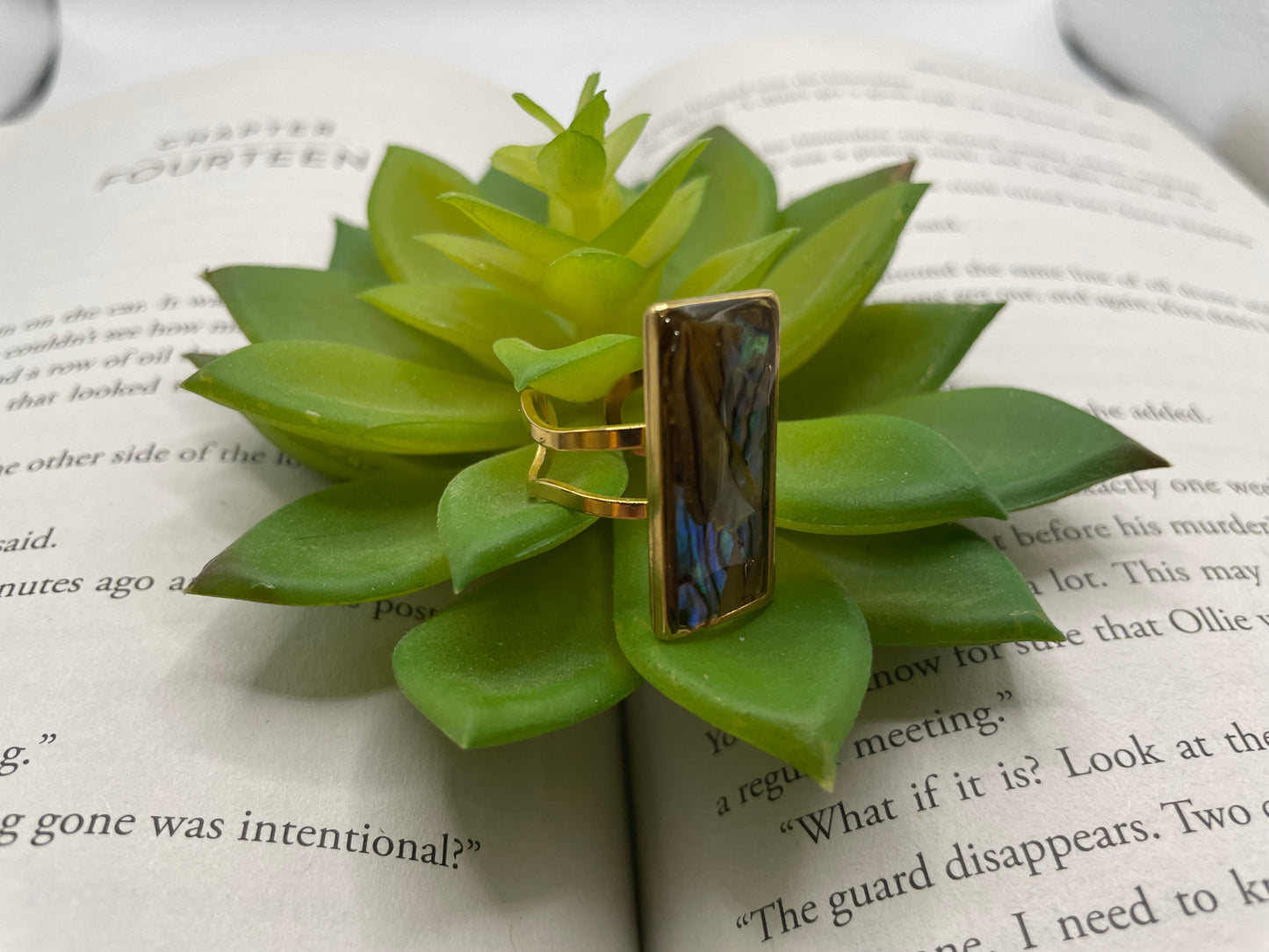 Rectangular Shell Rings – Gold Stainless Steel (Adjustable)