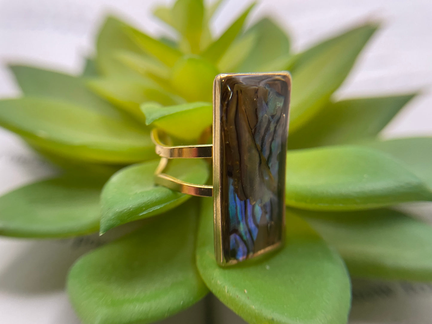 Rectangular Shell Rings – Gold Stainless Steel (Adjustable)