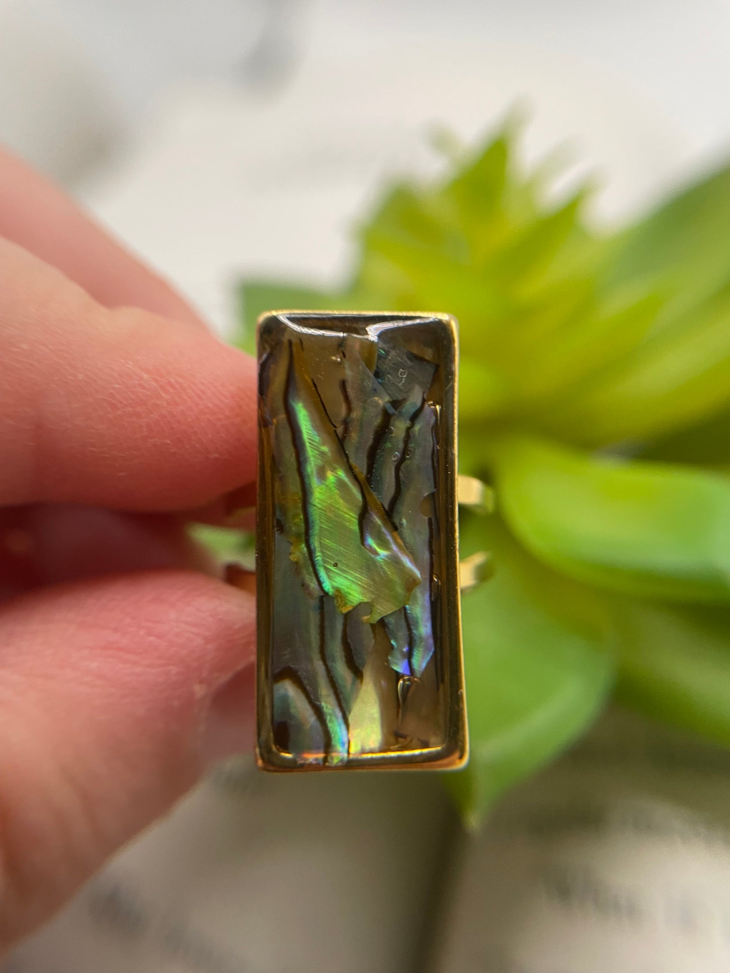 Rectangular Shell Rings – Gold Stainless Steel (Adjustable)