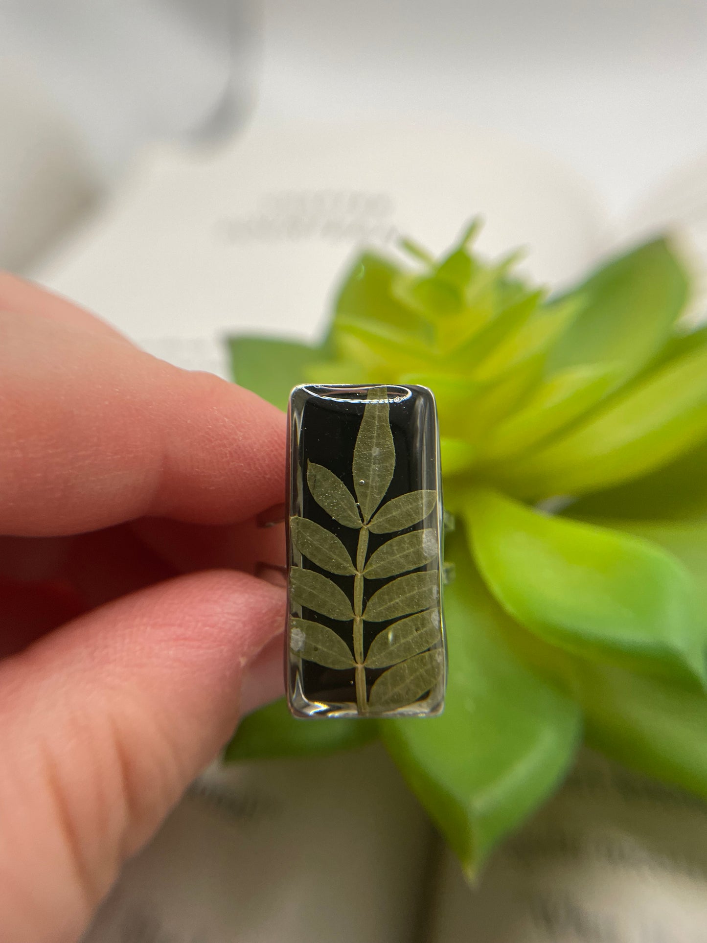 Rectangular Floral Resin Rings – Stainless Steel & Real Flowers