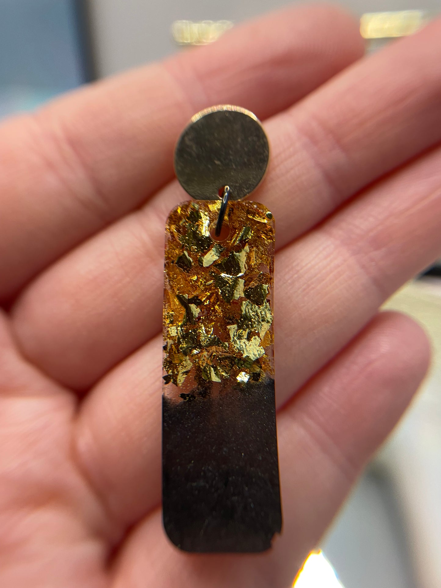 Black And Gold Rectangle Earrings-NICKEL FREE
