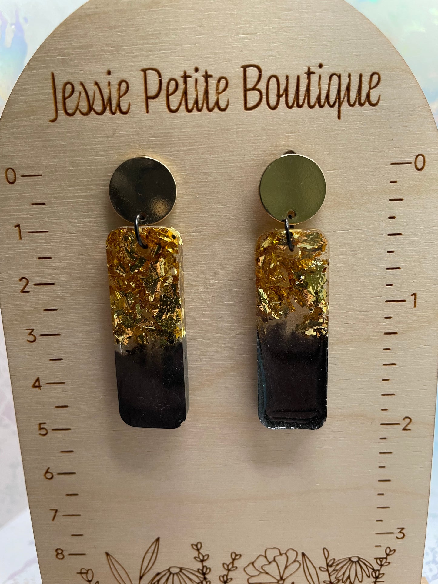Black And Gold Rectangle Earrings-NICKEL FREE