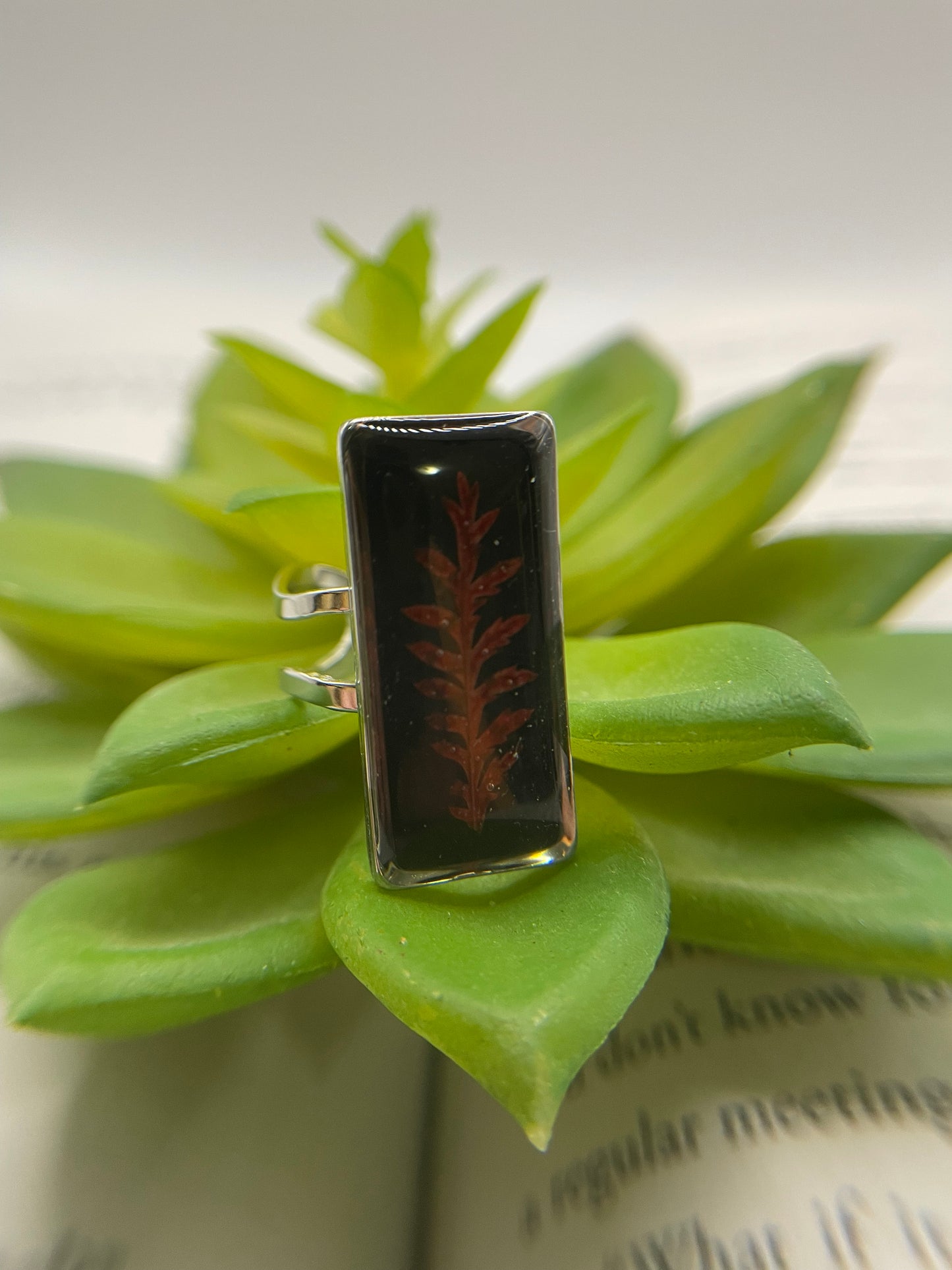 Rectangular Floral Resin Rings – Stainless Steel & Real Flowers