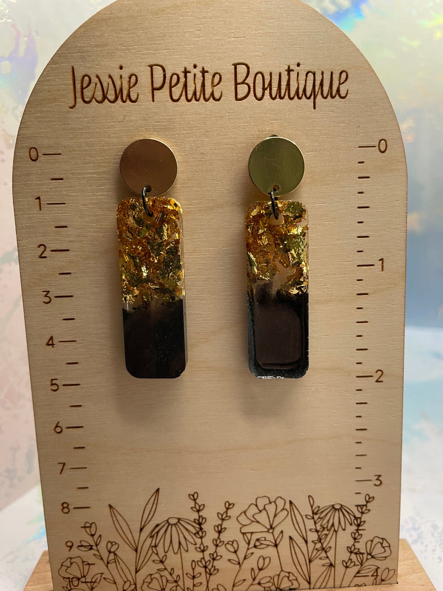 Black And Gold Rectangle Earrings-NICKEL FREE
